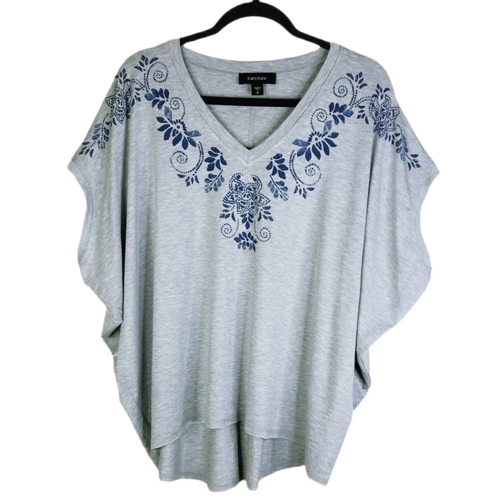 Karen Kane Dolman Sleeve Top Graphic V-Neck Design Relaxed Fit Gray Small - Picture 7 of 7